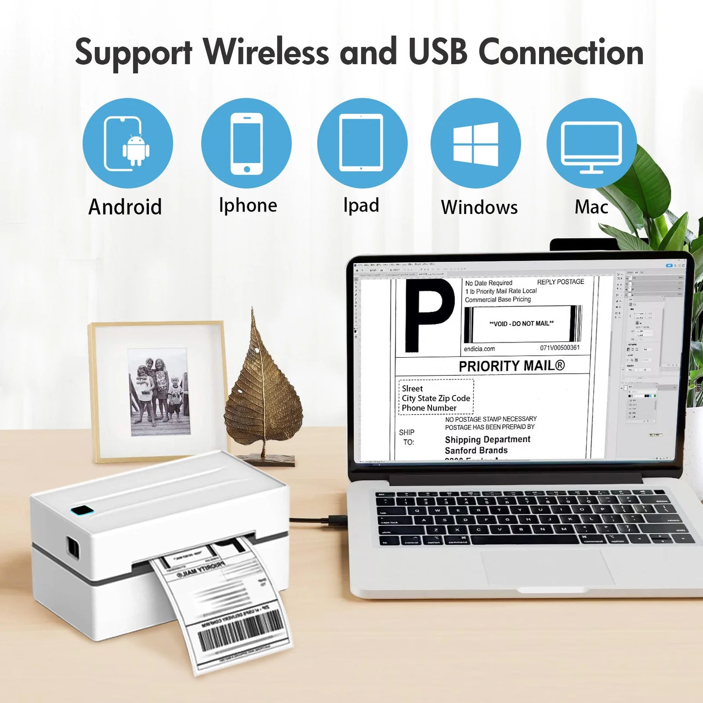 TakeYou Thermal Label Printer Portable No Ink Required Bluetooth USB