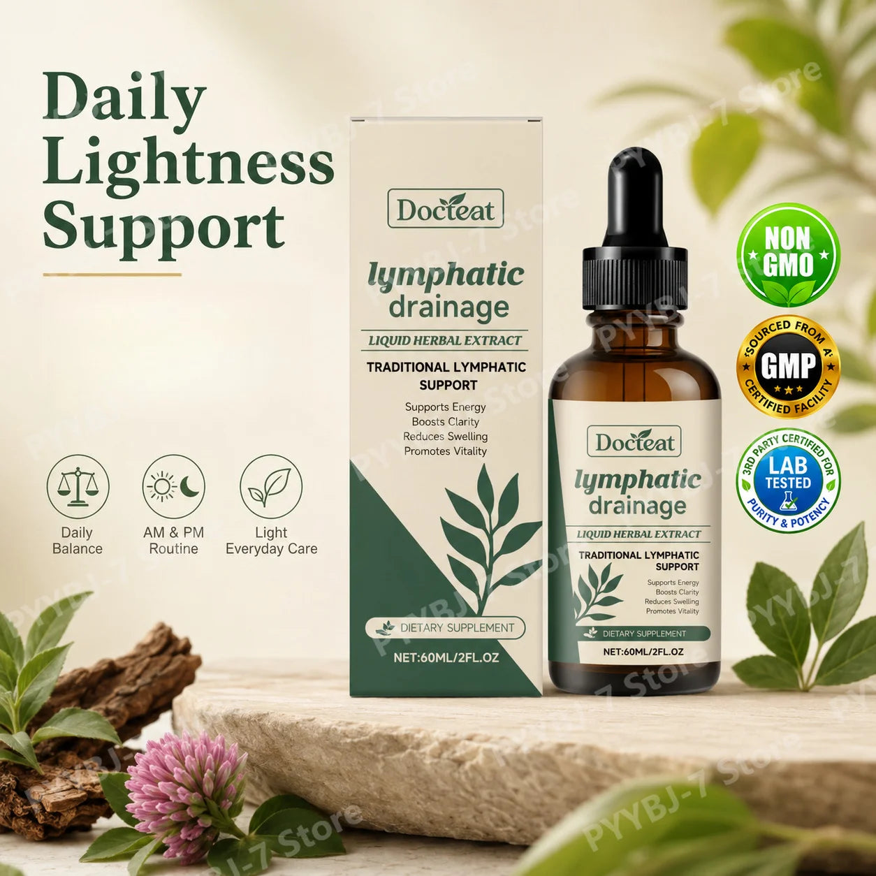 Lymphatic Drainage Drops 60ml Help Bloat Relief Immune System Health Extract with Cleavers Red Clover Stillingia Prickly Ash