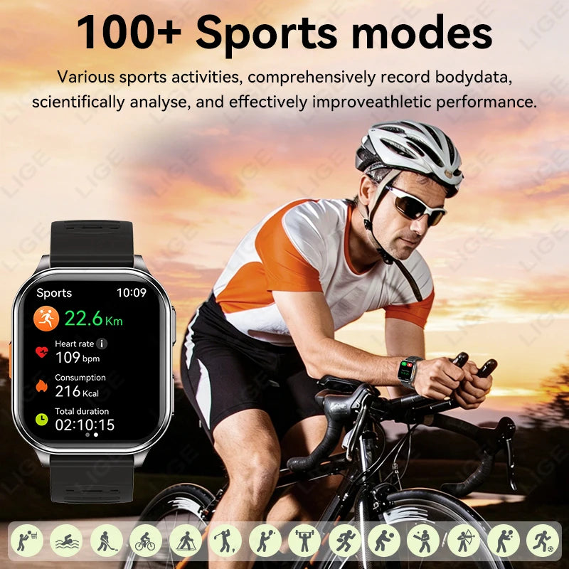 LIGE 2026 New Smart Watch Men Women Camera Take Photos Record Video Health Monitor Sport Fitness 670mAh 2.01" BT Call Smartwatch