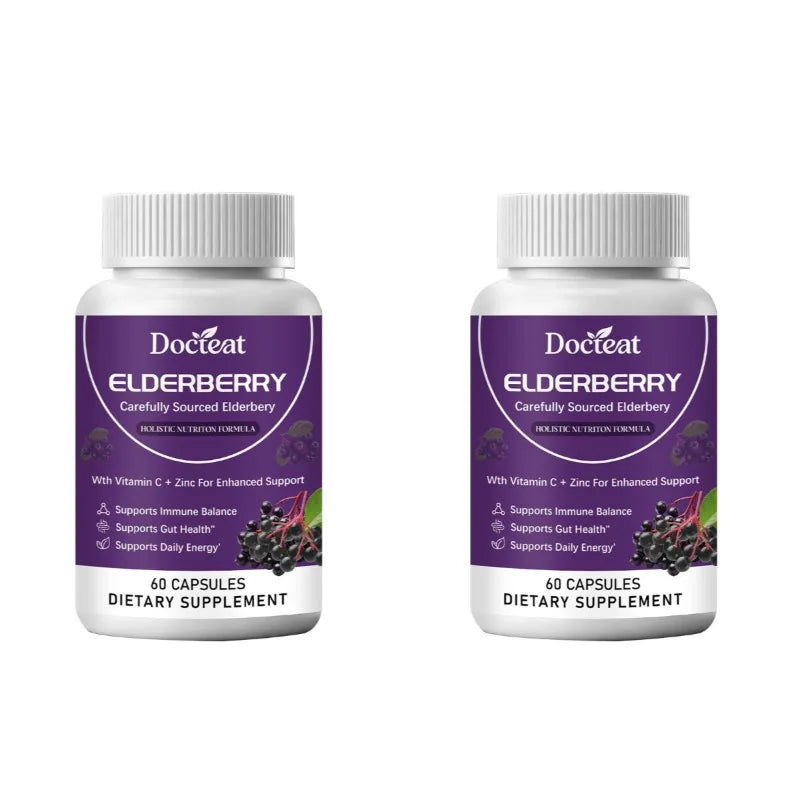 Elderberry Capsule Supplement Contain Elderberry Extract,vitaminC and Zinc Support Intestinal Health & Daily Energy Intake 60pcs