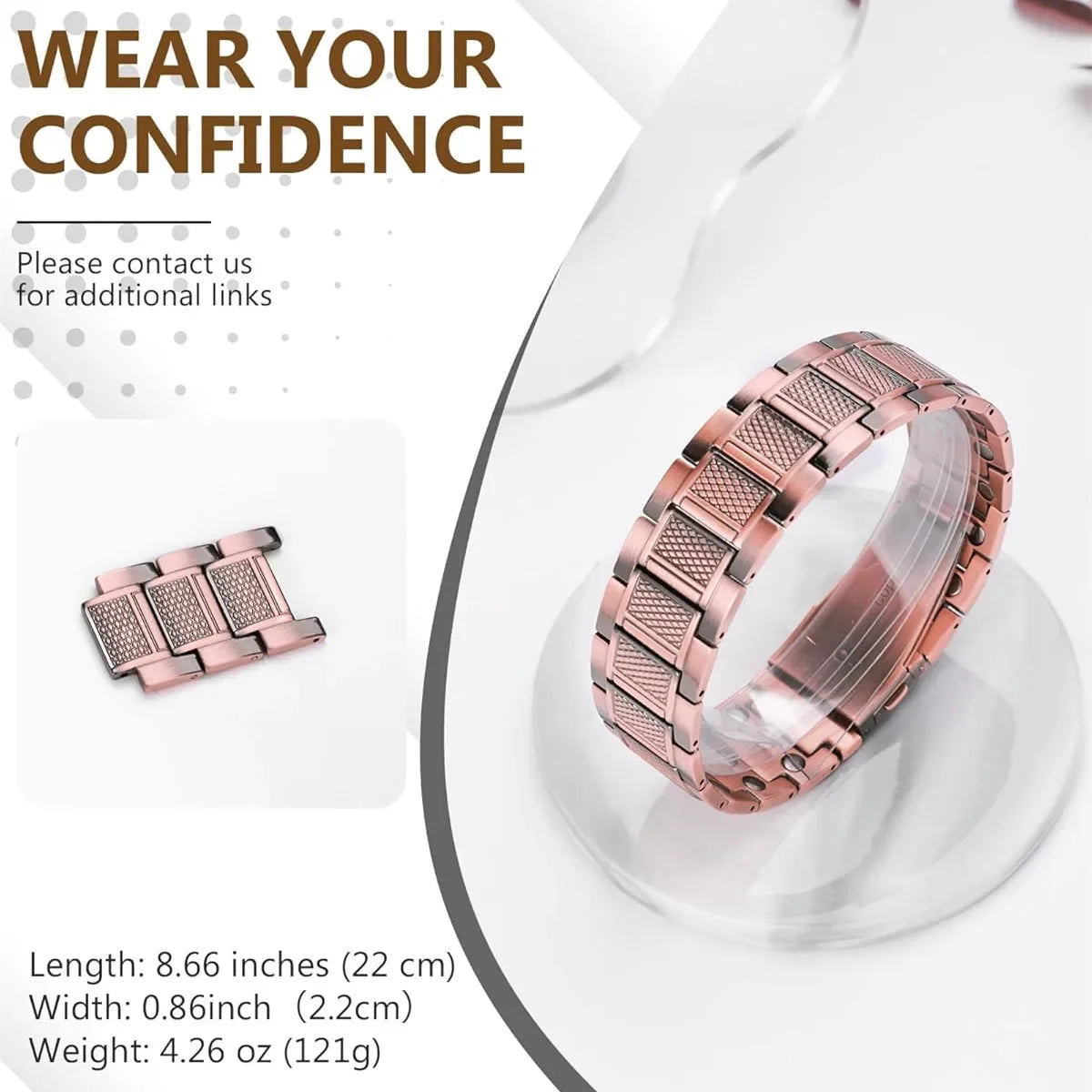 Premium Copper Bracelet for Men  Health with Grid Pattern Design Magnetic Wristband Jewelry Gifts