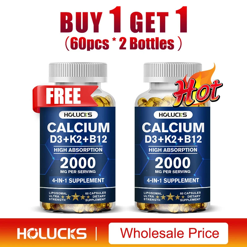 Calcium Supplements, with Vitamin D3 K2, Strong Bone Teeth Joints, Support Heart & Brain Health, for Immune System