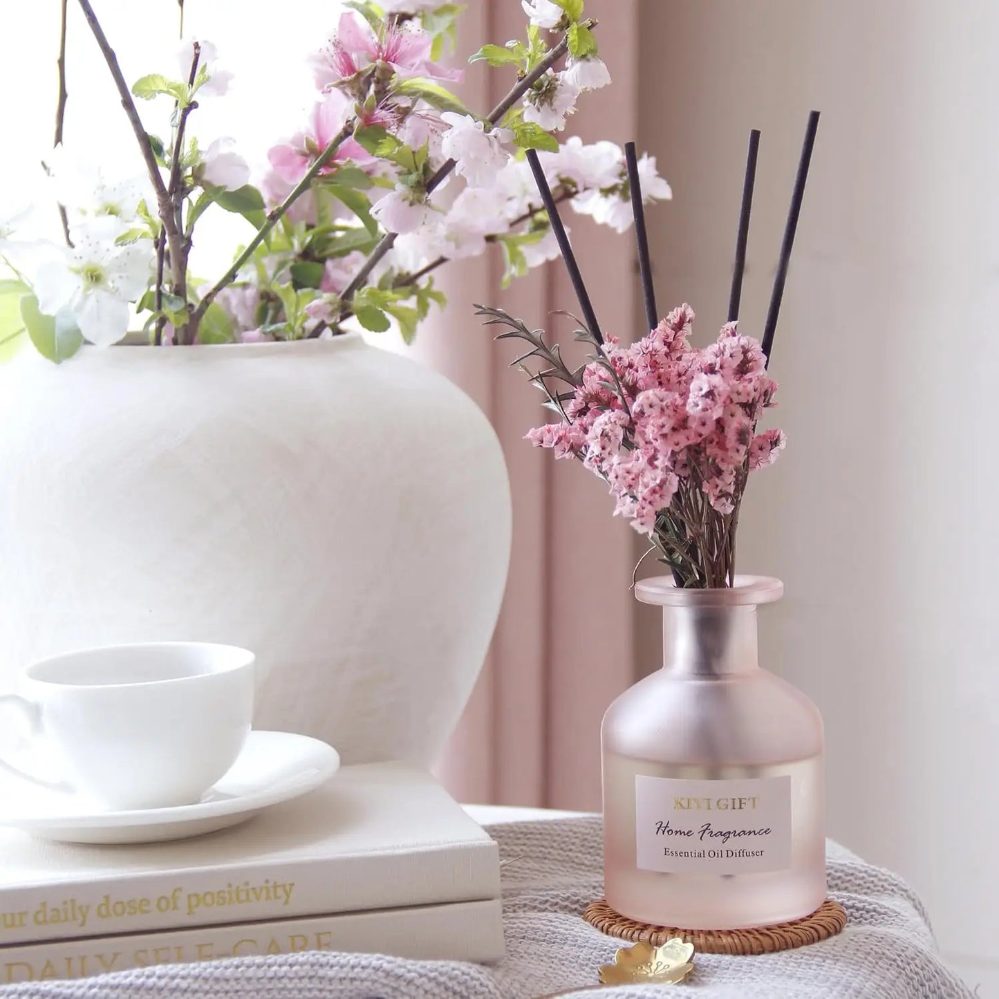Reed Diffuser Set With Sticks Grapefruit Jasmine Rose Scent Bathroom