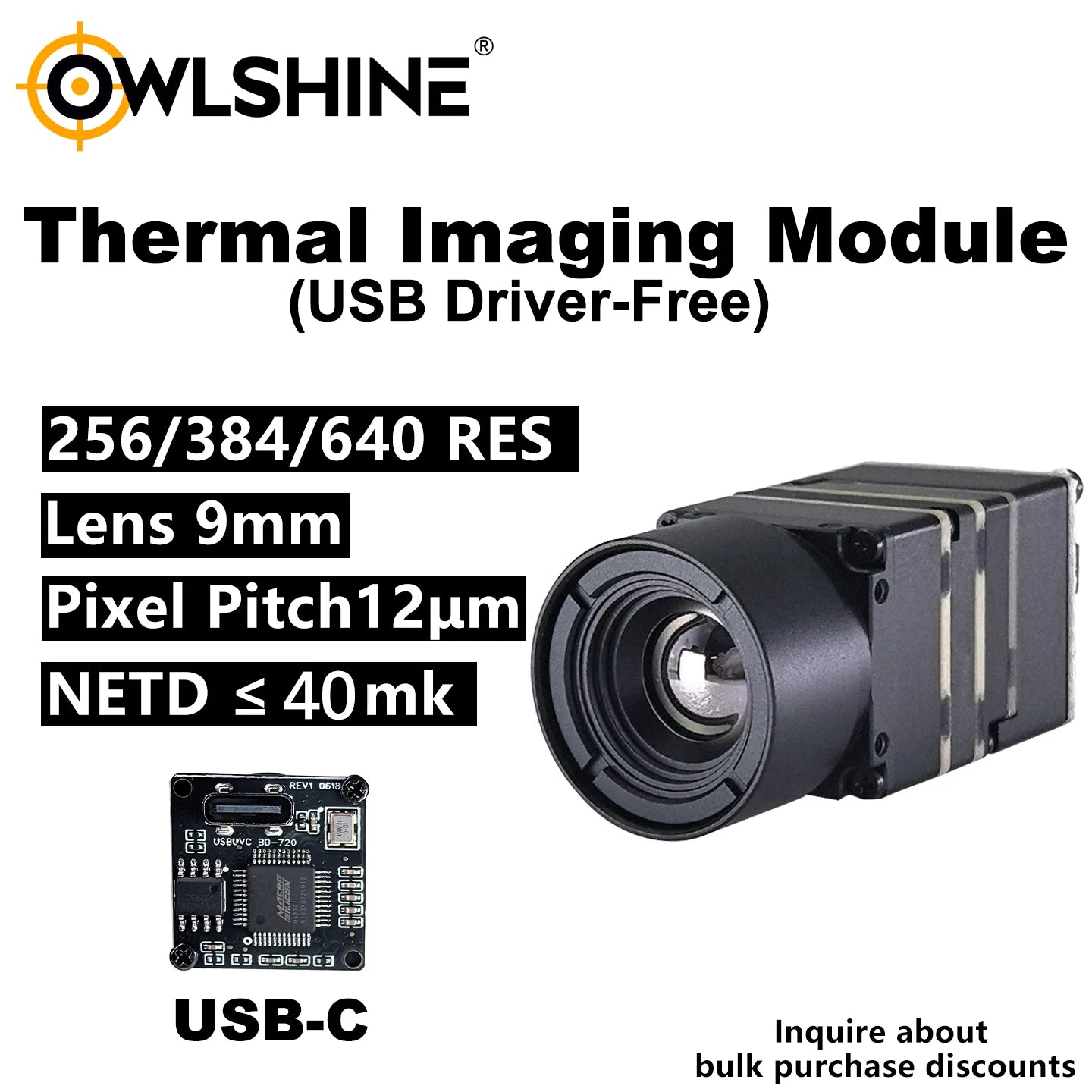 OWLSHINE UVC-compliant Plug-and-Play FPV Drone Thermal Imaging Module with USB-C Interface, Available in 256/384/640 Resolutions