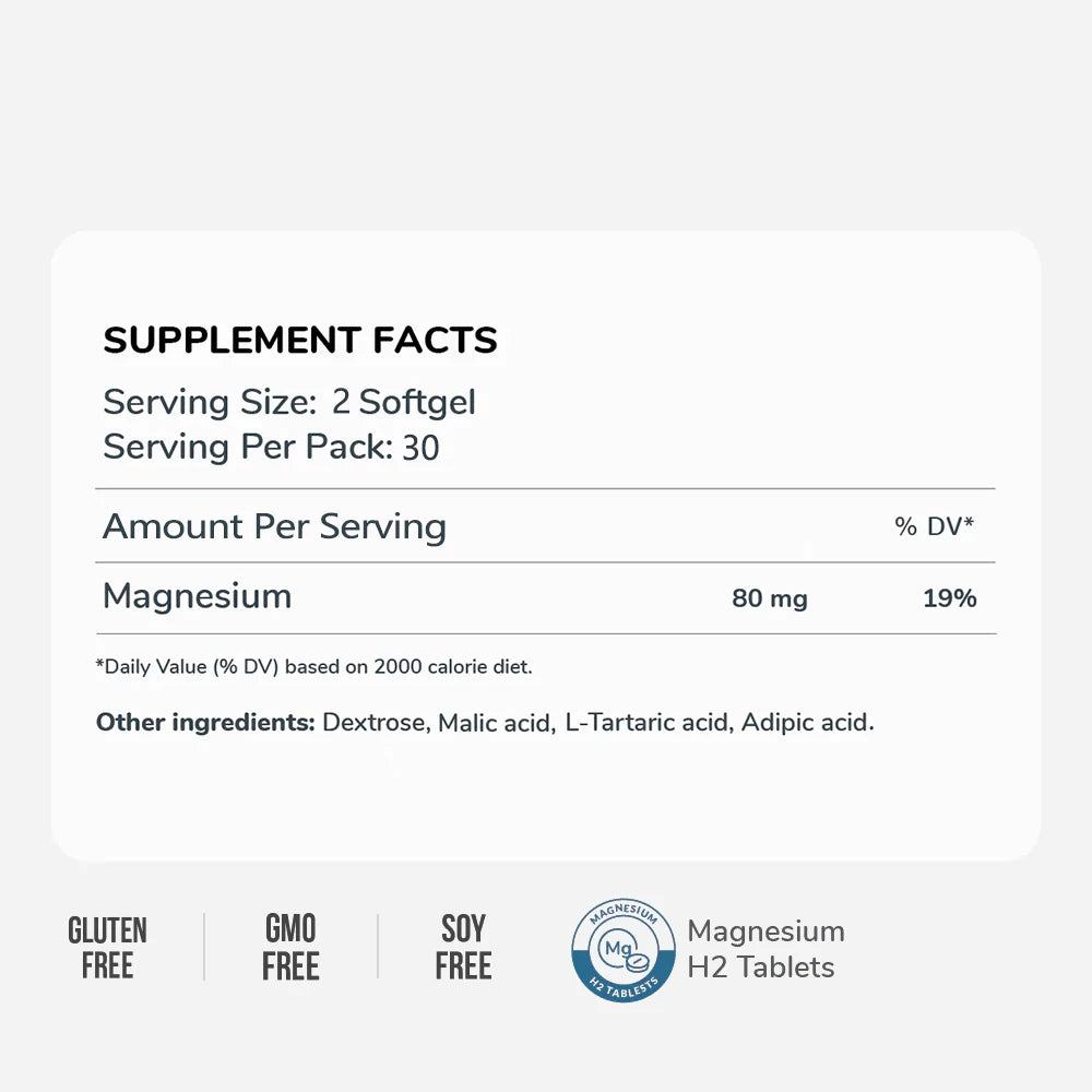 H2 - Tablets Molecular Hydrogen Tablets, 60 Servings, Supports Brain Health, Cognitive Function with Elemental Magnesium