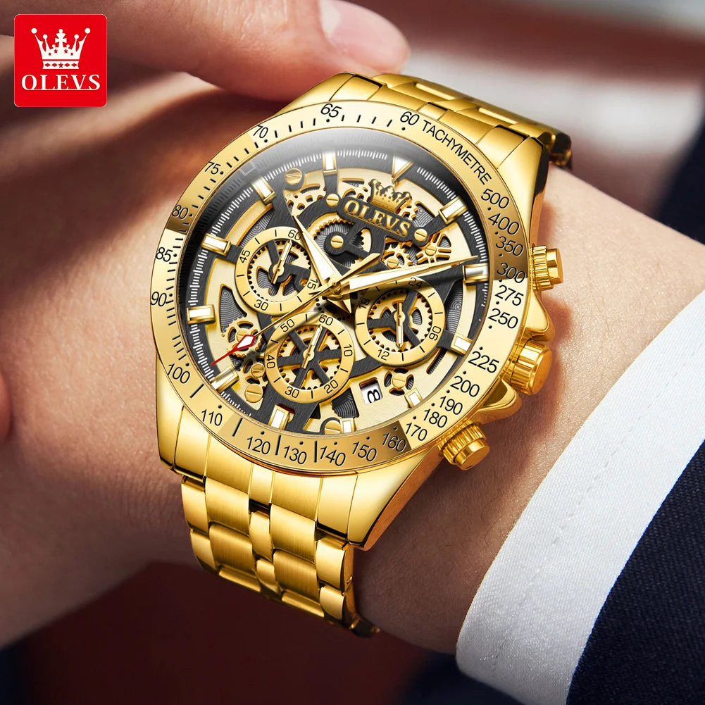OLEVS Luxury Skeleton Chronograph Stainless Steel Watch