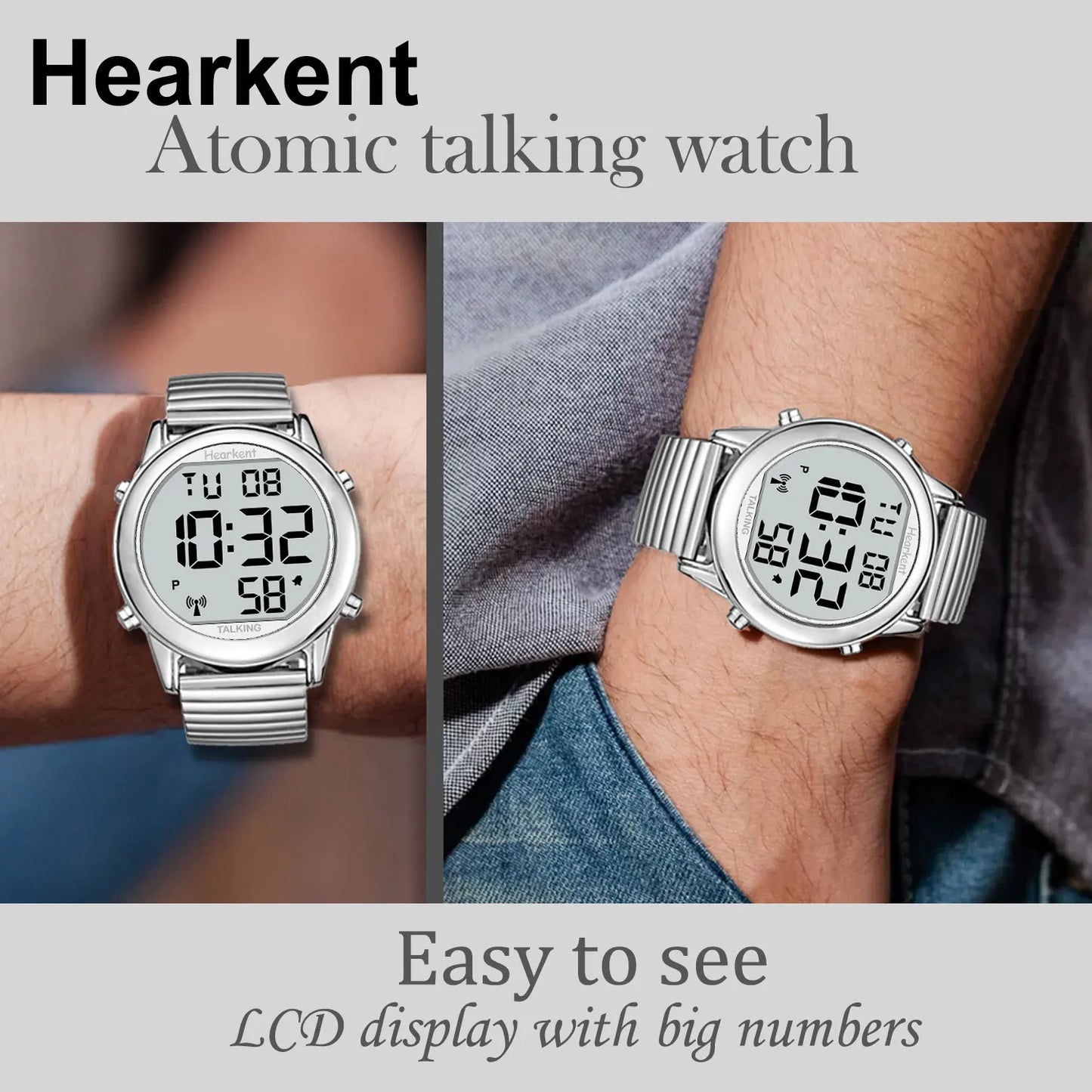 Hearkent Atomic Talking Watch for Blind Elderly Men's Clock Watch with Alarm Radio Controlled Wristwatch English/Spanish/German