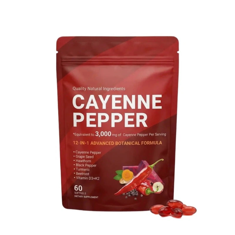 Cayenne Pepper Softgels Supplement with Grape Seed Beetroot Turmeric Vitamins D3 K2 Herbal Supports Leg Vein Blood Vessel Health