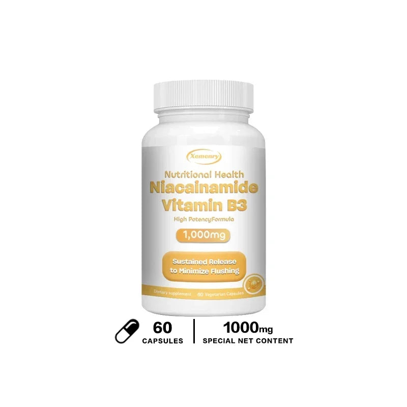 Niacinamide Vitamin B3 Capsules - Supports Brain Function and Heart Health, Boosts Energy Production, and Enhances Immunity