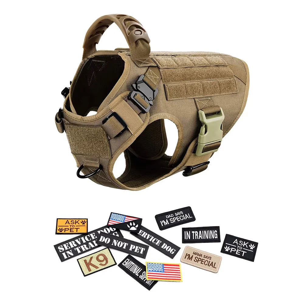Military Grade Dog Harness Vest With Leash And Patches Set