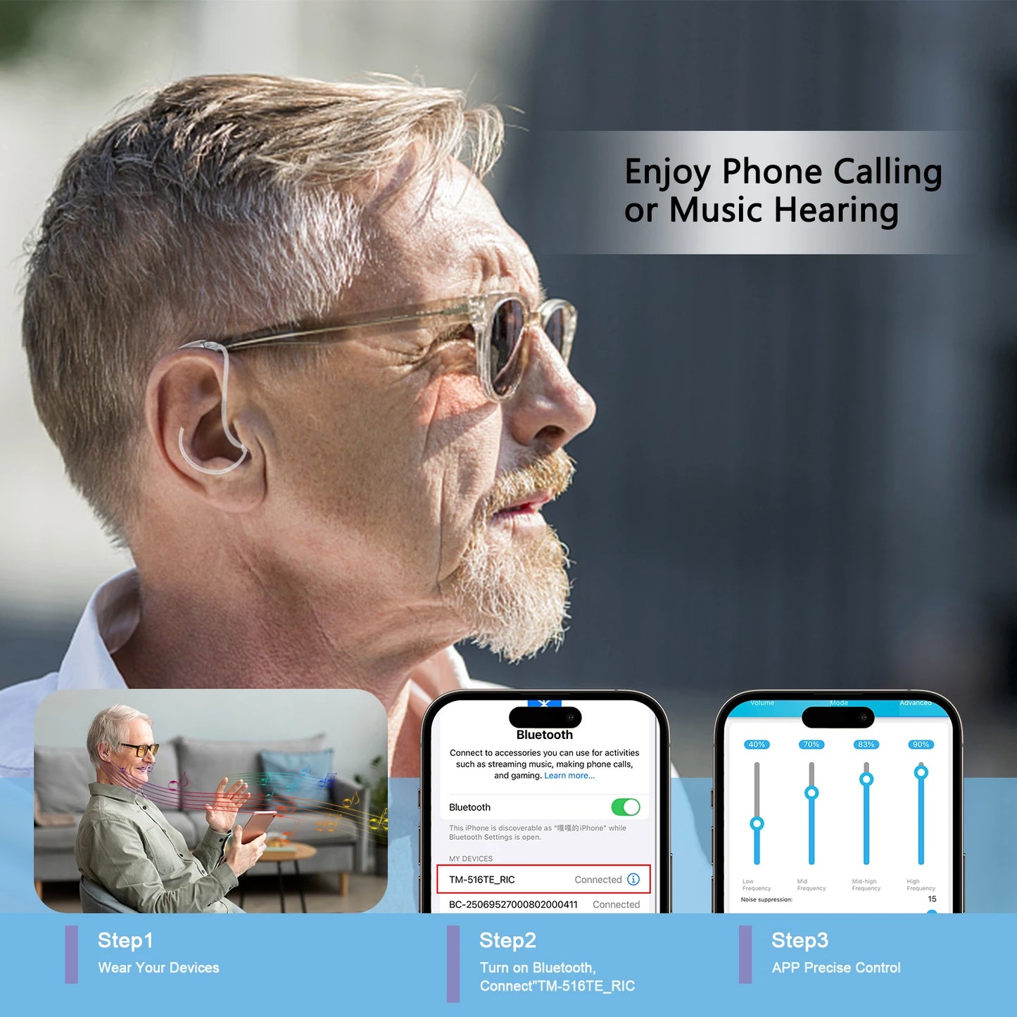 HearingUnion Bluetooth Hearing Aids Rechargeable with Noise Cancellation
