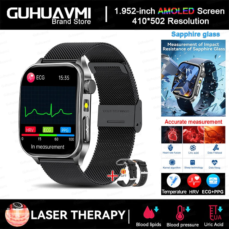 2026New Health Smartwatch 650nm Laser Therapy Men ECG Blood Pressure Lipid Uric Acid Bluetooth Call For Android IOS Smart Watch