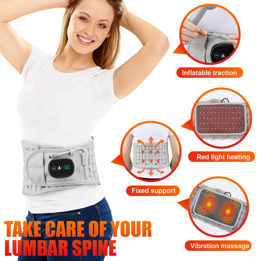 PASTSKY Rechargeable Heating Waist Back Massage Belt With LED Light