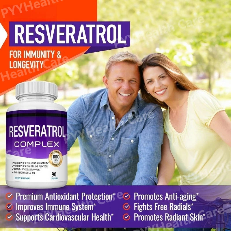Resveratrol Supplement 1800 Mg Antioxidant Complex for Healthy Aging,Health Support, Immune System, for Men Women, 90 Capsules