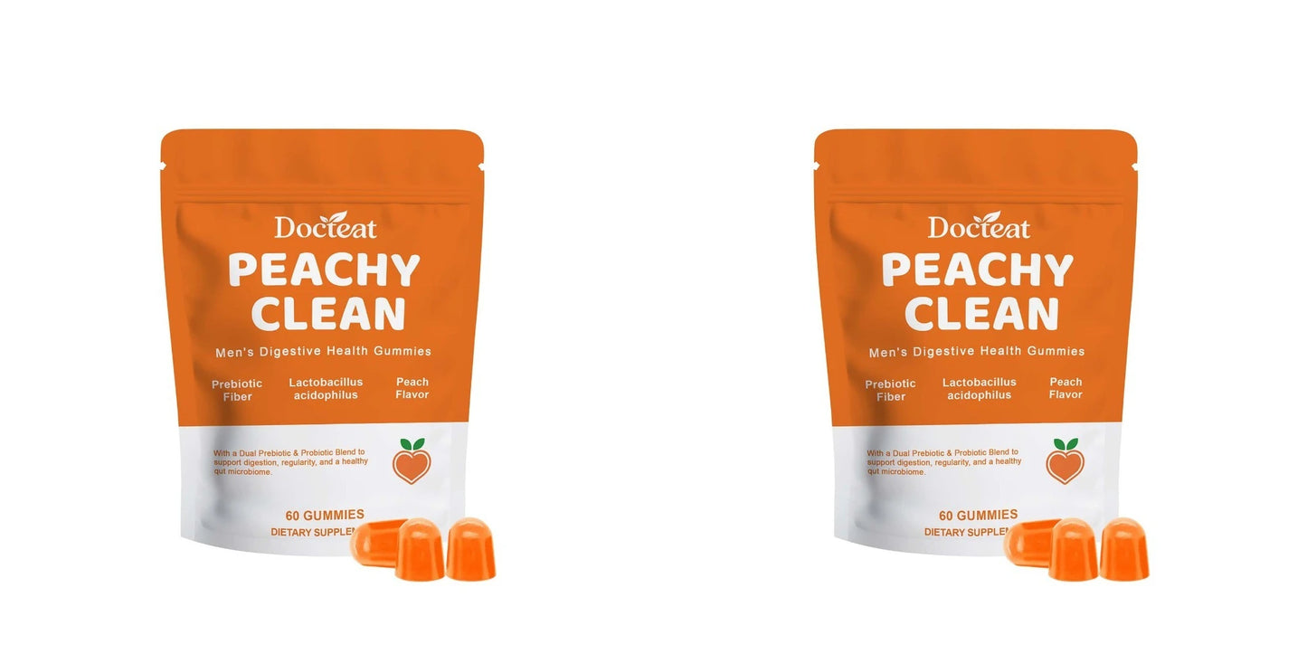 Docteat Peachy Clean Men's Digestive Health Gummies Prebiotic & Probiotic Blend Peach Flavor 60 Gummies Dietary Supplement