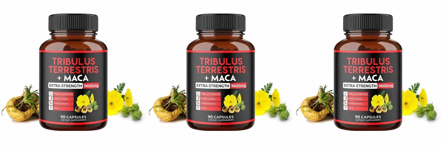 Tribulus Terrestris + Maca Root Extract Supplement Supports Energy Vitality Natural Herbal Health Non-GMO 90 Vegan Capsules
