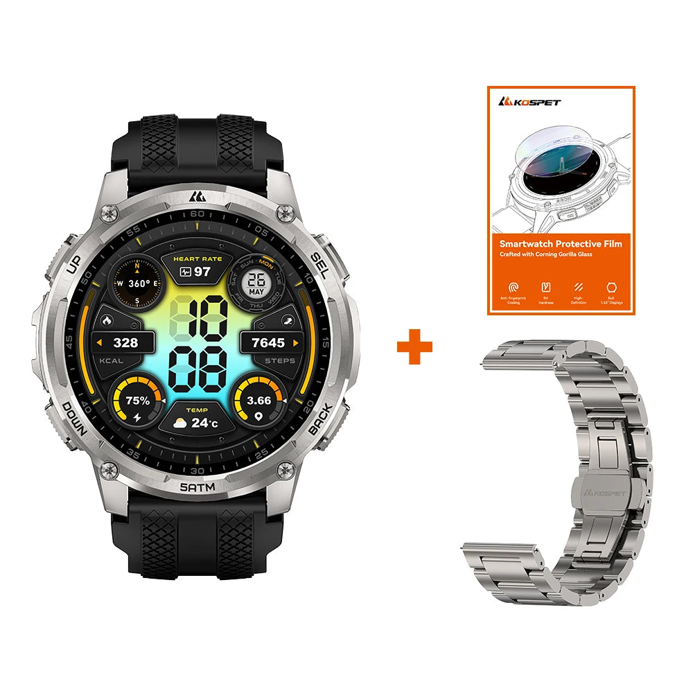 KOSPET TANK T4C Smartwatch Men’s Outdoor Rugged Watch with Flashlight Dual‑Band GPS 50M Waterproof Fitness & Health Tracker