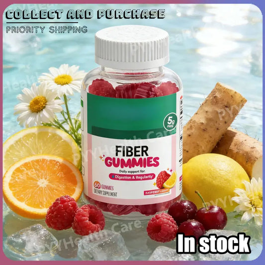 Fiber Gummies for Digestive Health and Regularity - Raspberry Lemon Flavor  Natural Chicory Root Prebiotic Fiber - Daily Gummy