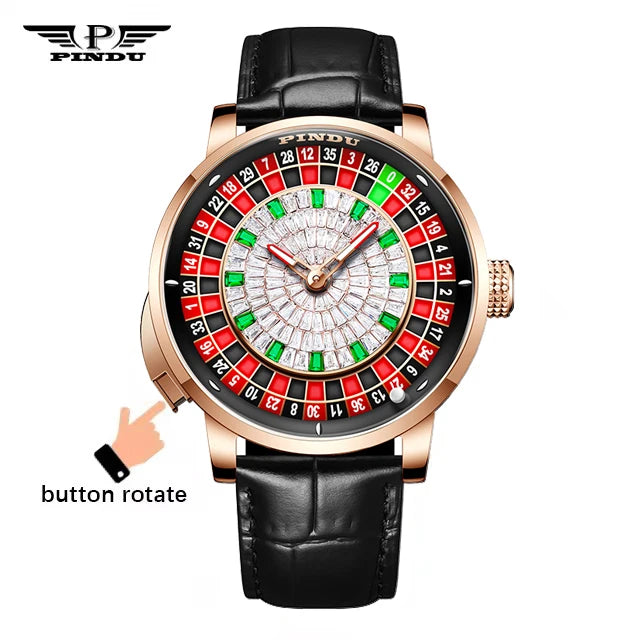PINDU Men Mechanical Watch NH35A Push Button Roulette Theme