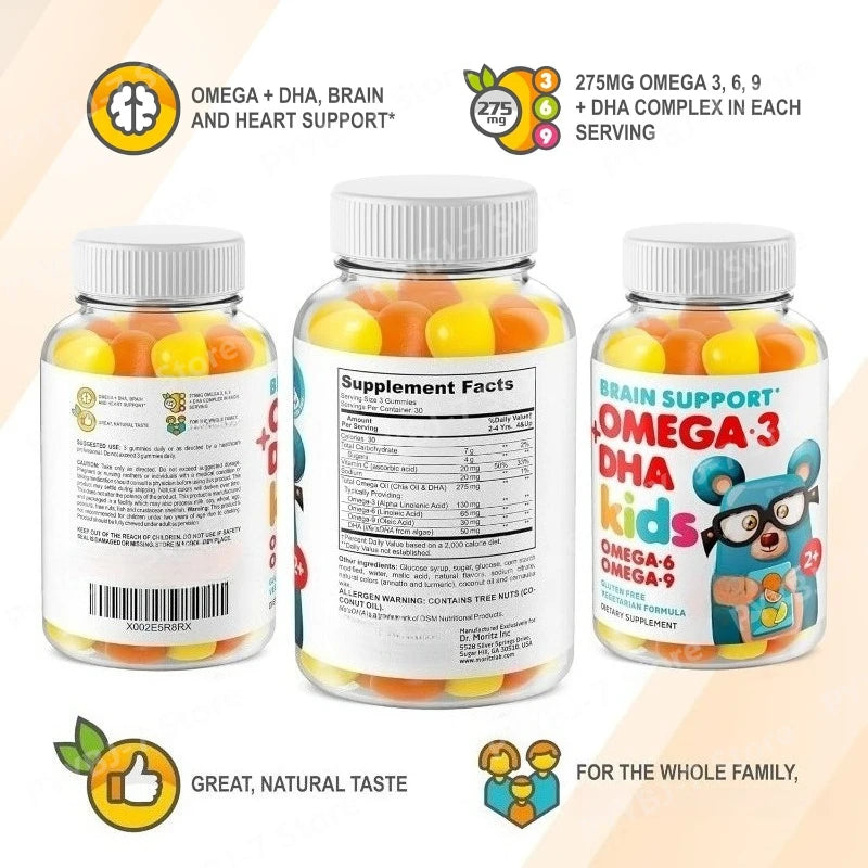 Omega 3 Kids Gummies Vegan for Kids with No Fish Oil Vitamins for Brain Heart Health Gluten Free Daily Health Supplements