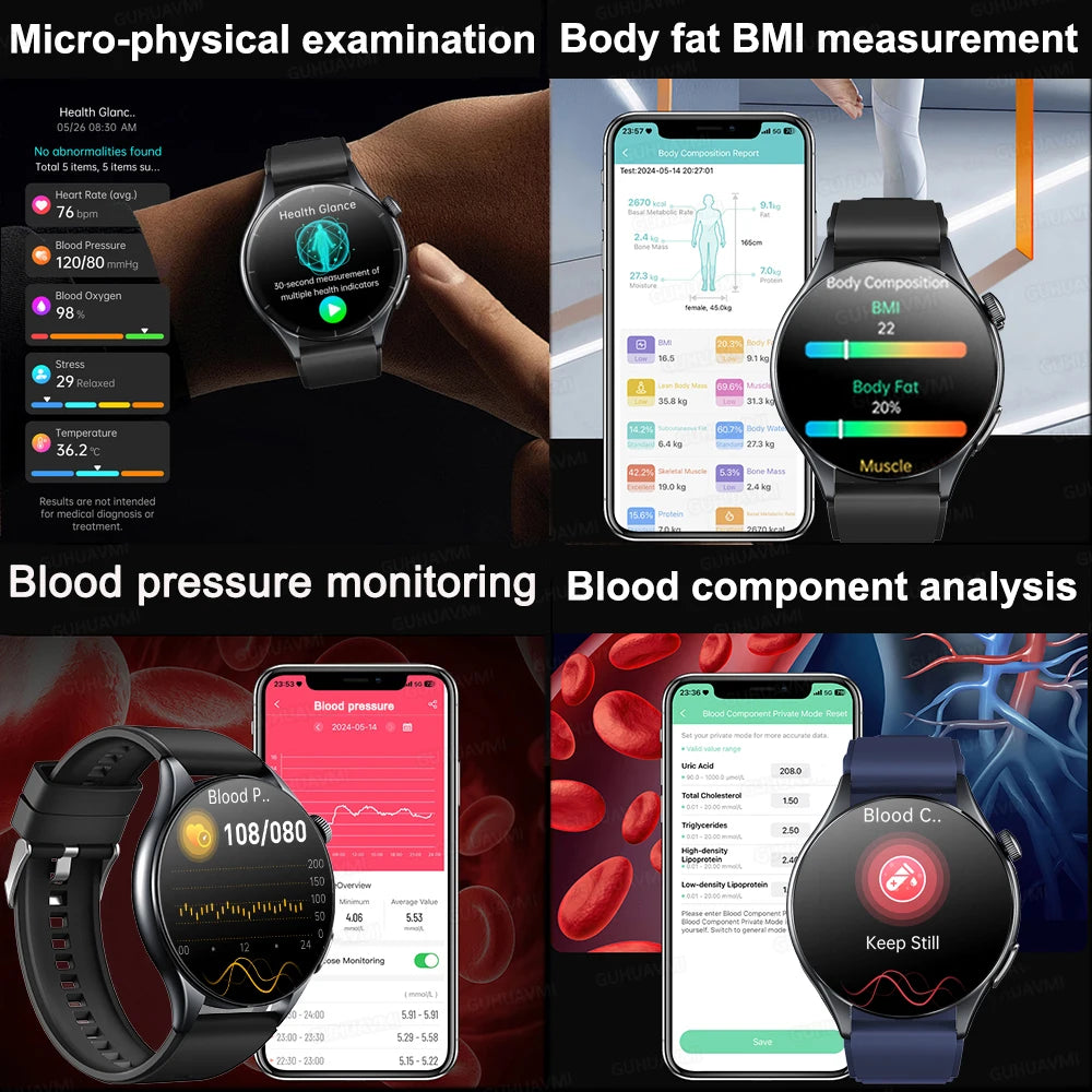 New Smart Watch for Men 1.43 inch Amoeld Screen Physical Examination Blood oxygen Pressure Fat Call Health ECG+PPG Smartwatch