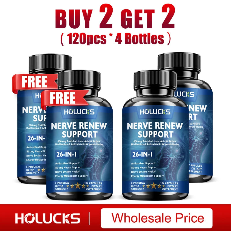 Nerve Renew Support Supplement, Alpha Lipoic Acid, Support Nervous System, Relieve Stress, Promotes Brain Function, Boost Energy