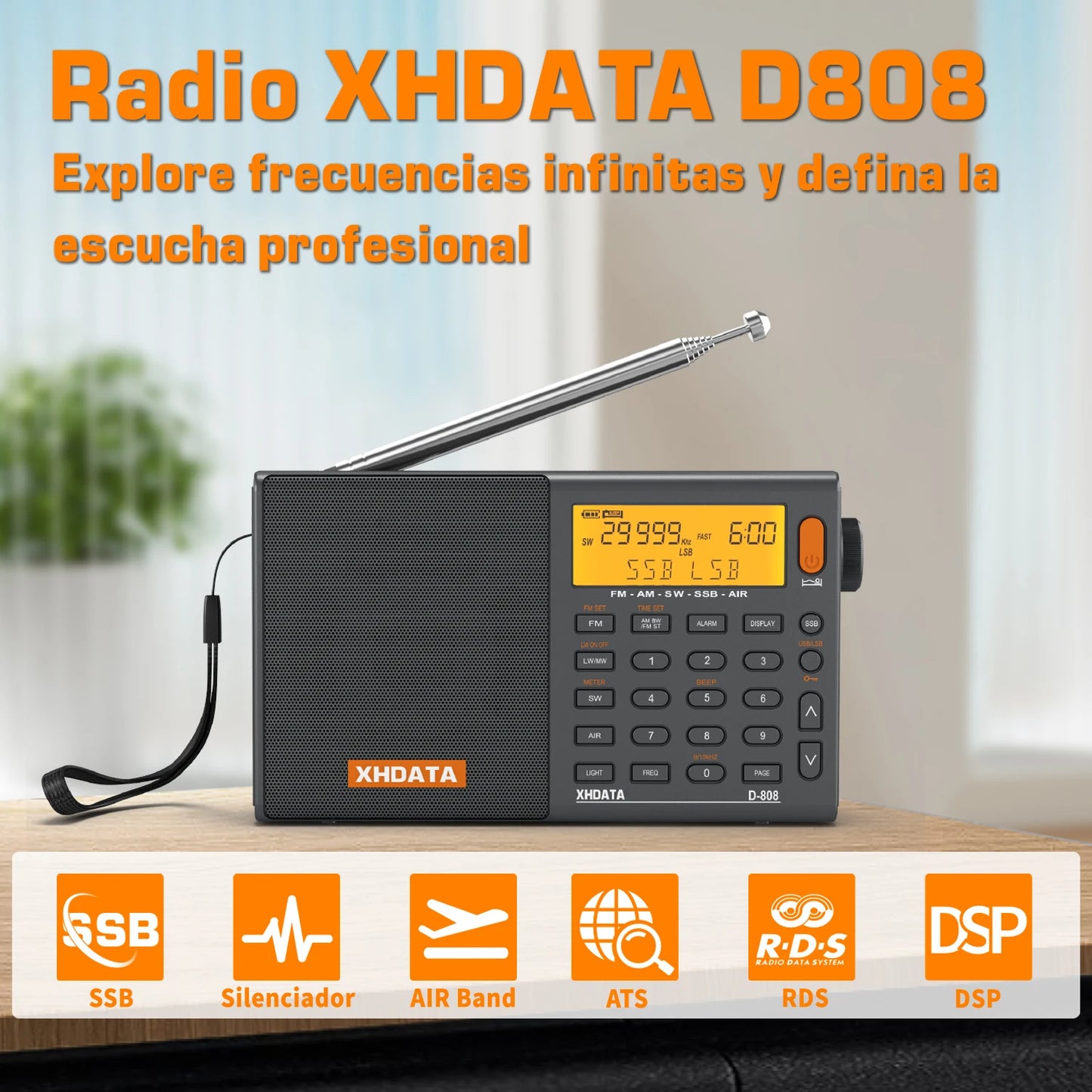 XHDATA D808 Portable Multiband Radio Receiver AM FM SW MW
