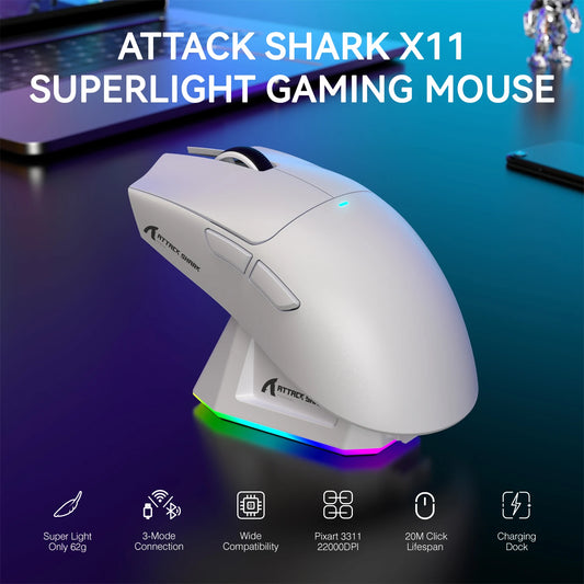 Attack Shark X11 Wireless Gaming Mouse With 22K DPI RGB