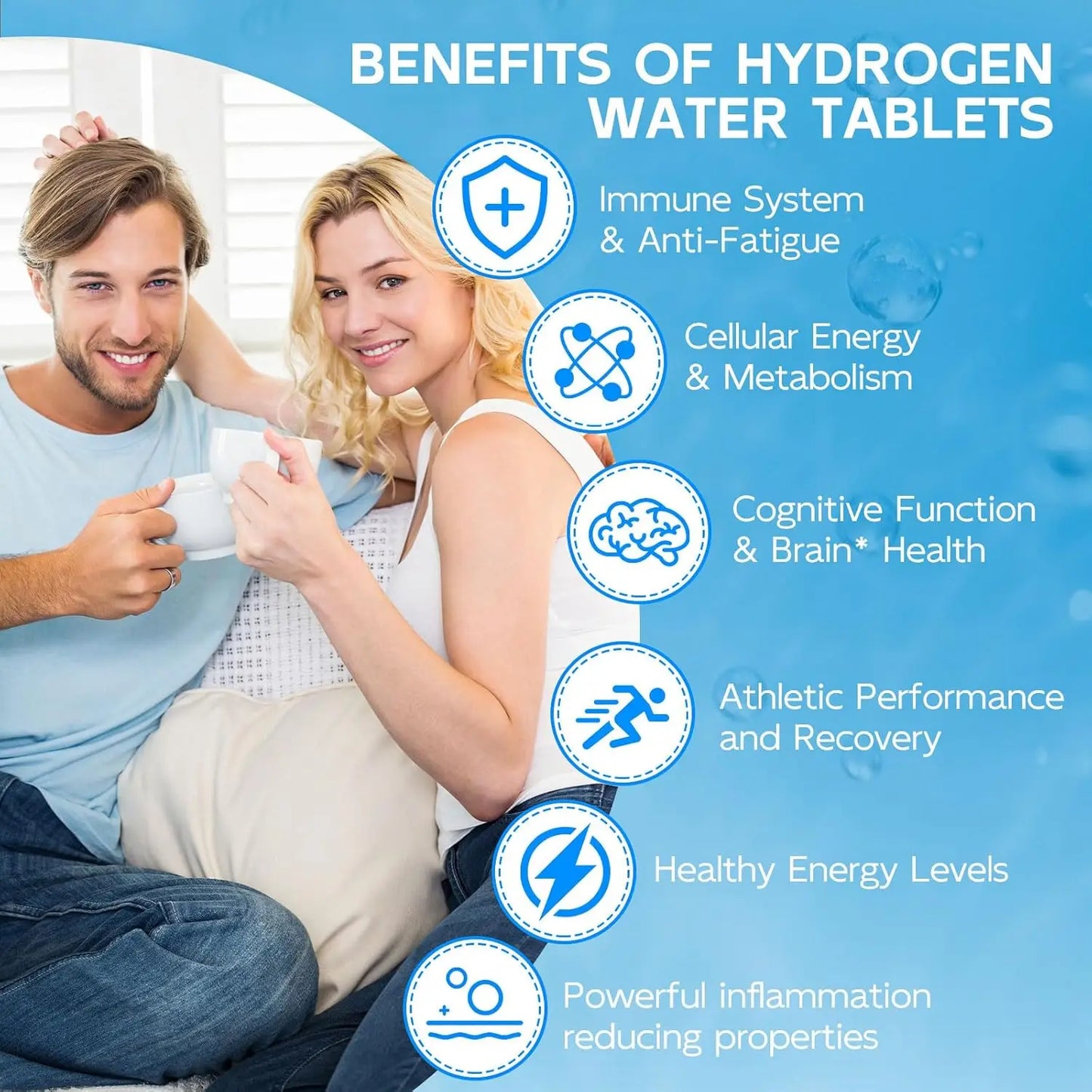 H2 Molecular Hydrogen - Hydrogen Water Tablets with Magnesium - Supports Energy, Brain, & Cognitive Health - 60 Tablet