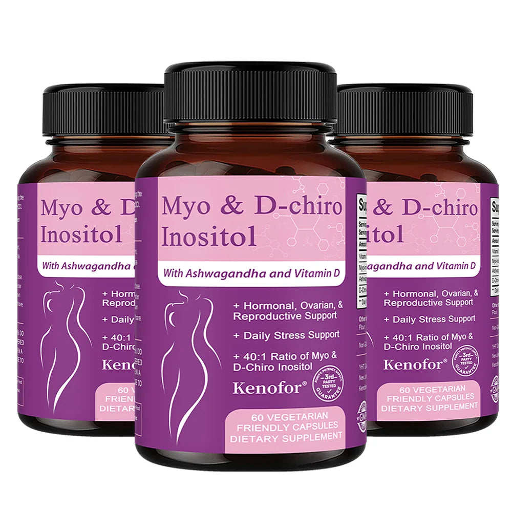 Inositol & Ashwagandha Capsules, Myo-Inositol with Vitamin D3, Ovarian & Hormone Balance, Nerve Health & Blood Sugar Support