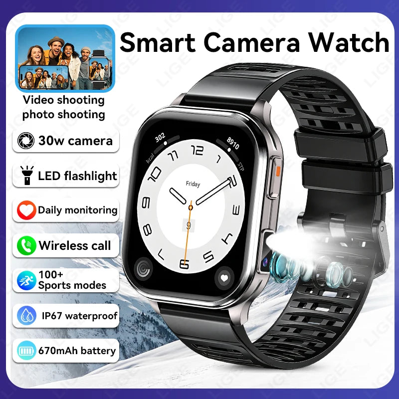 LIGE 2026 New Smart Watch Men Women Camera Take Photos Record Video Health Monitor Sport Fitness 670mAh 2.01" BT Call Smartwatch