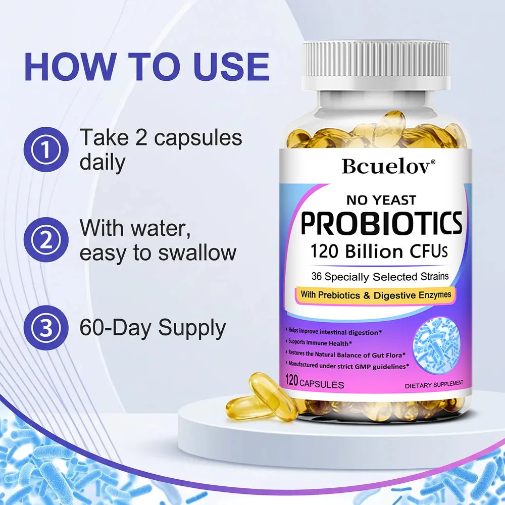 Probiotics 120 Billion CFU with Prebiotics & Digestive Enzymes, Supports Digestion, Gut Flora, Bloating Relief & Immune Health