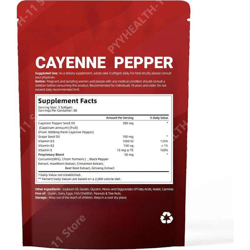 Cayenne Pepper Softgels Supplement with Grape Seed Beetroot Turmeric Vitamins D3 K2 Herbal Supports Leg Vein Blood Vessel Health