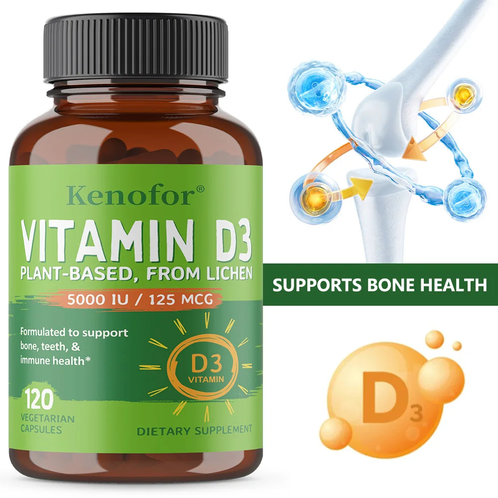High-concentration Capsules with 5000 IU of Vitamin D3 To Boost Immunity, Bone and Heart Health, Strengthen Bones, Non-GMO