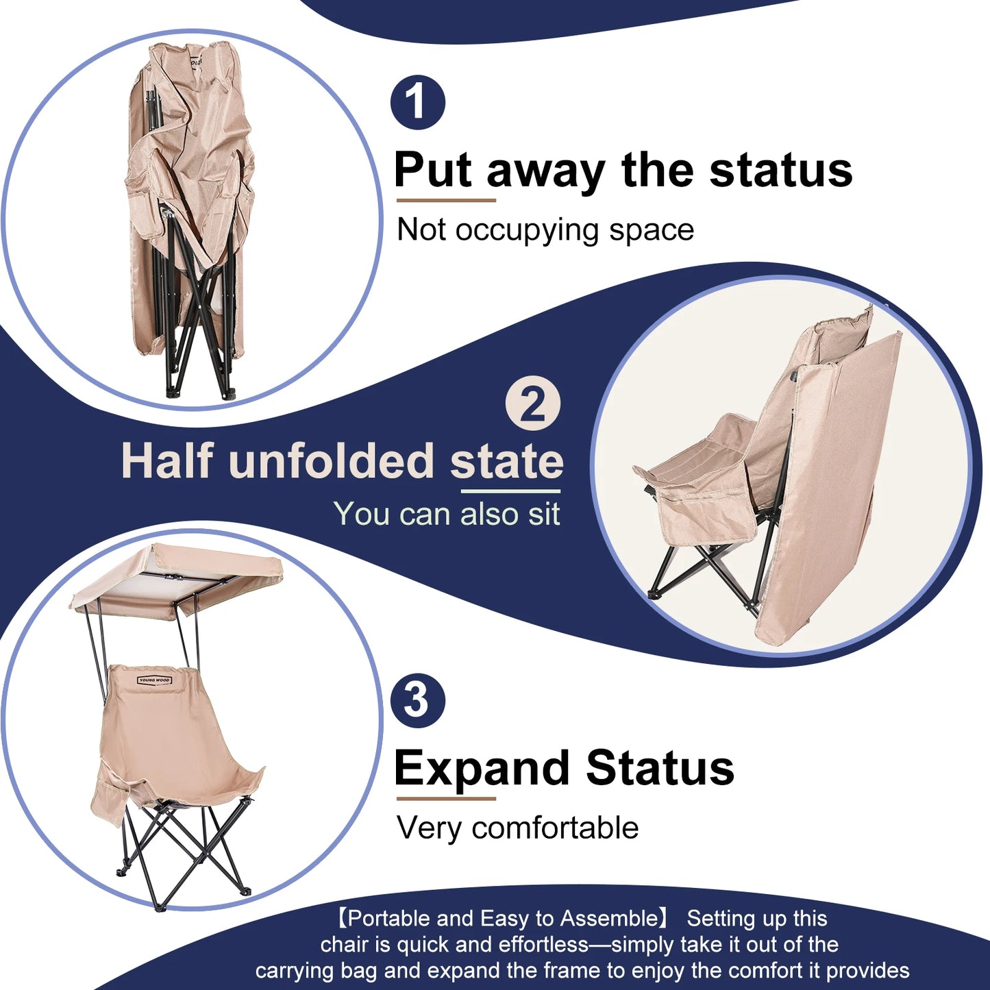 GERC Foldable Lightweight Oversized Camping Chair With Shade Canopy