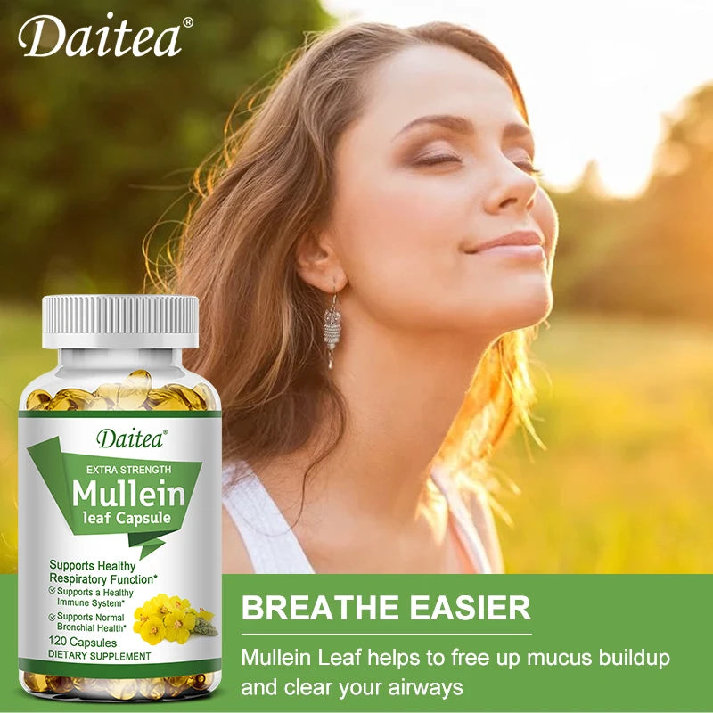Mullein Extract Capsules, Suitable For Lung & Bronchial Cleanse for Smokers - Respiratory Health Support, Gut Health