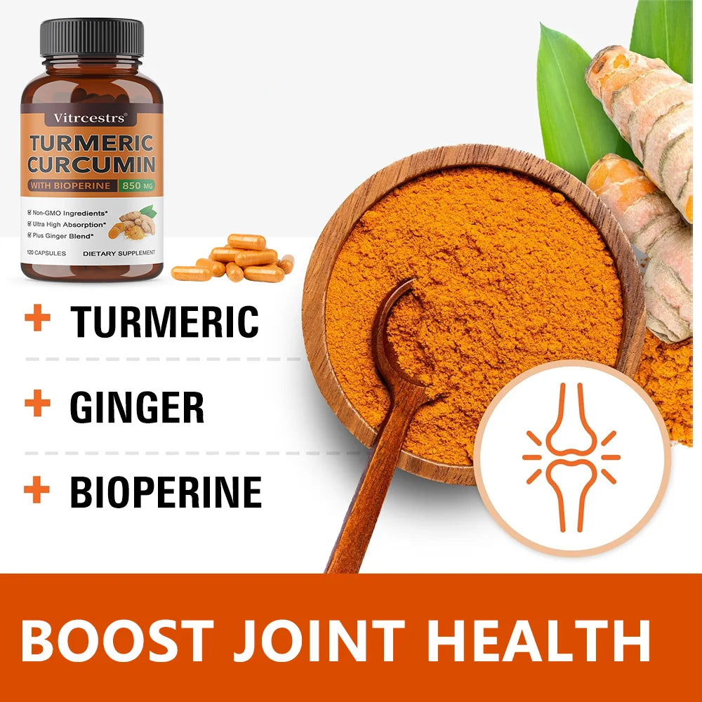 Organic Turmeric Curcumin, High Absorption Joint Bone Brain & Cardiovascular Support, Antioxidant & Digestive Health Supplement