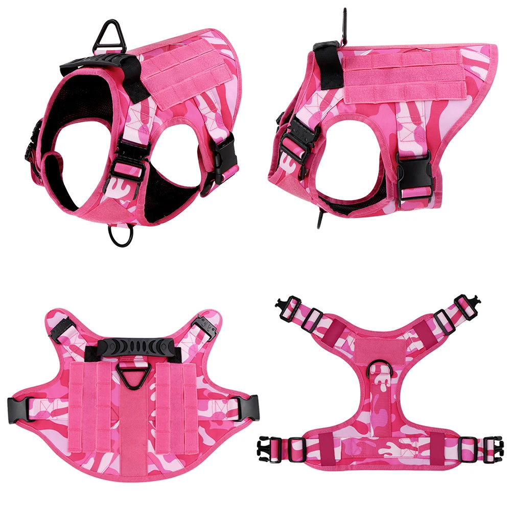Camouflage Dog Harness Tactical Adjustable Leash For Large German Shepherds