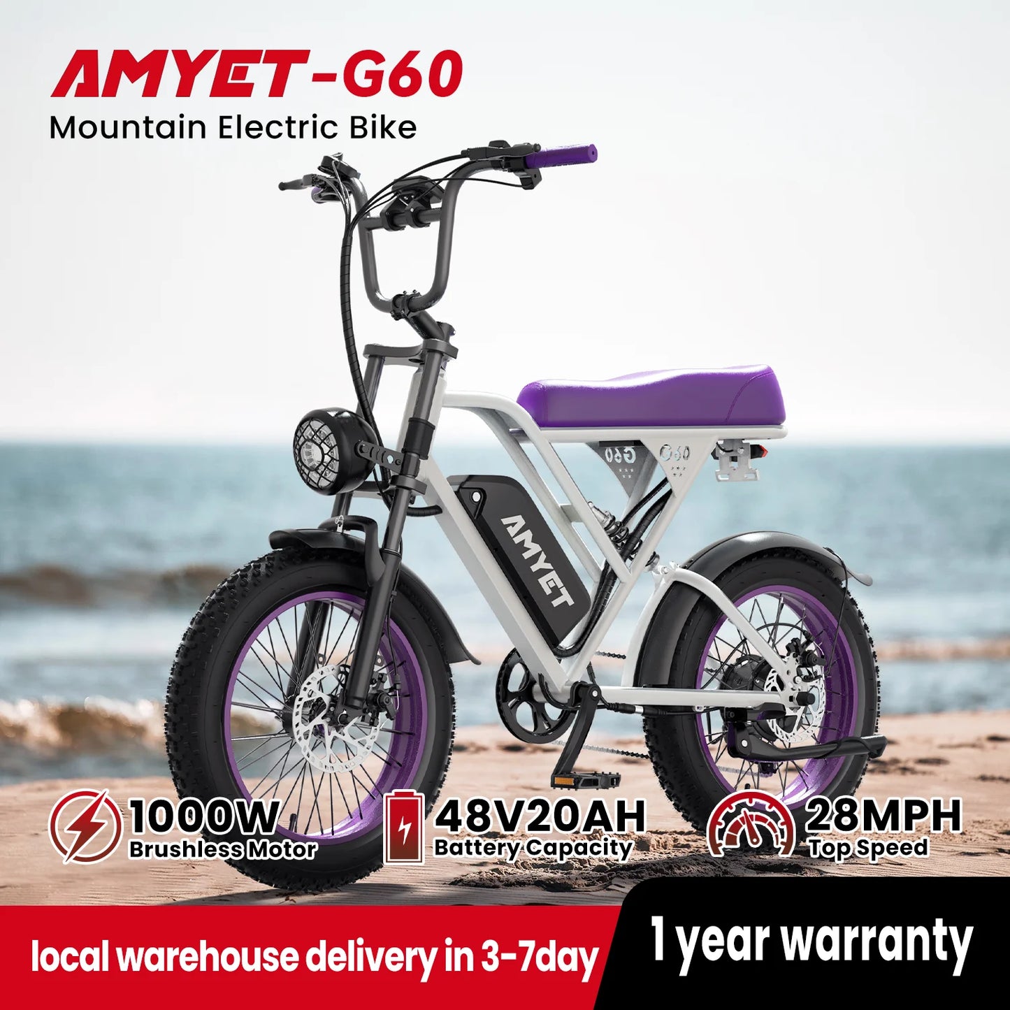 AMYET G60 1000W Electric Mountain Bike 48V 20Ah Ebike