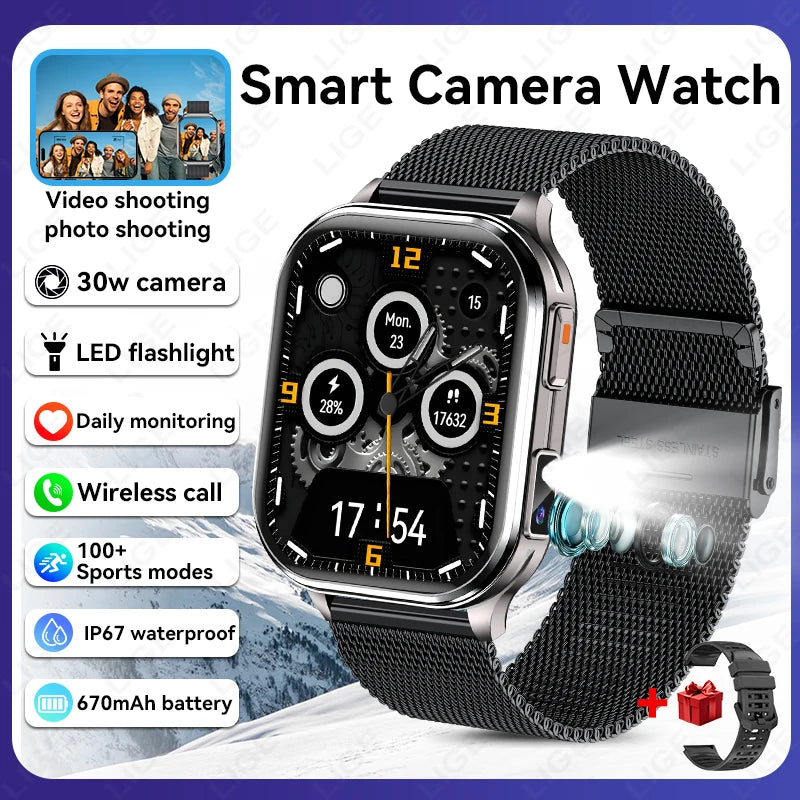 LIGE 2026 New Smart Watch Men Women Camera Take Photos Record Video Health Monitor Sport Fitness 670mAh 2.01" BT Call Smartwatch