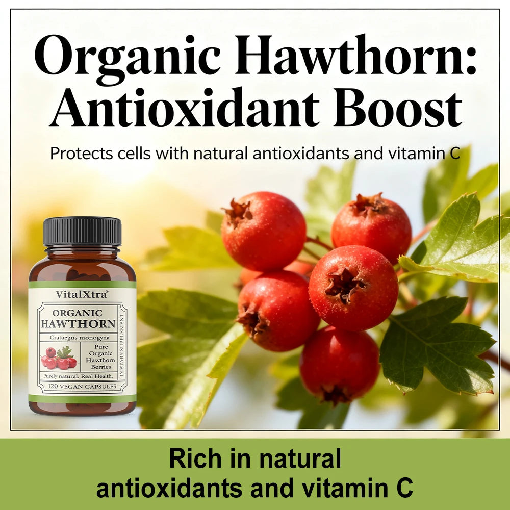 Organic Hawthorn Berry Capsules - Heart Health - Extra Strength 980mg Per Serving, Vegan, Non-GMO