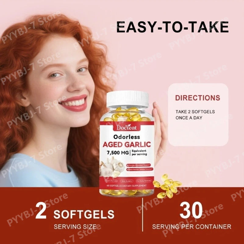 Odorless Aged Garlic Extract 7500mg 60 Softgels, Ajo Envejecido Supplement, Antioxidant & Immune Support, Daily Garlic Softgels
