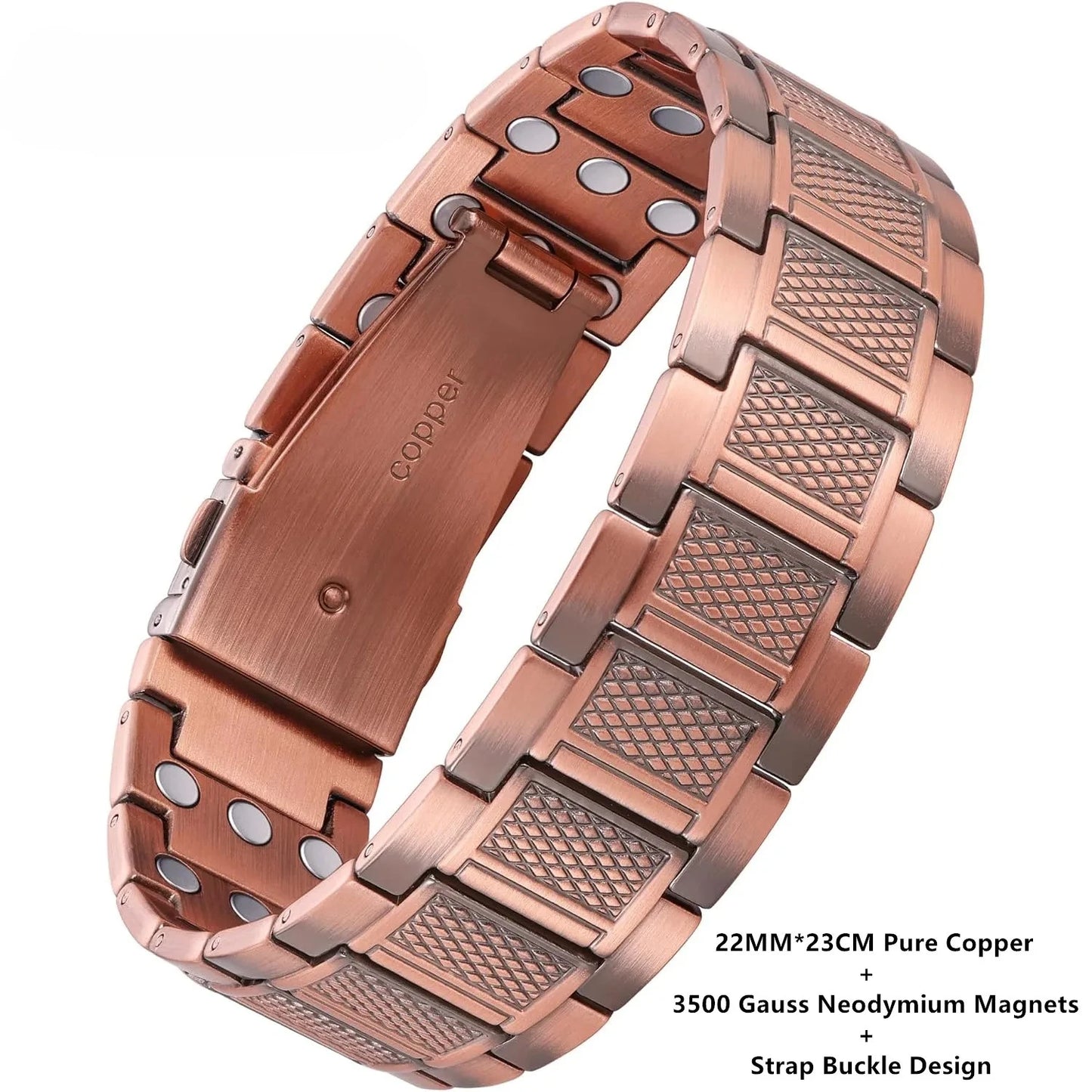 Premium Copper Bracelet for Men  Health with Grid Pattern Design Magnetic Wristband Jewelry Gifts