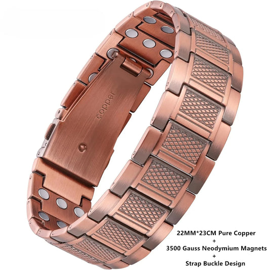 Premium Copper Bracelet for Men  Health with Grid Pattern Design Magnetic Wristband Jewelry Gifts