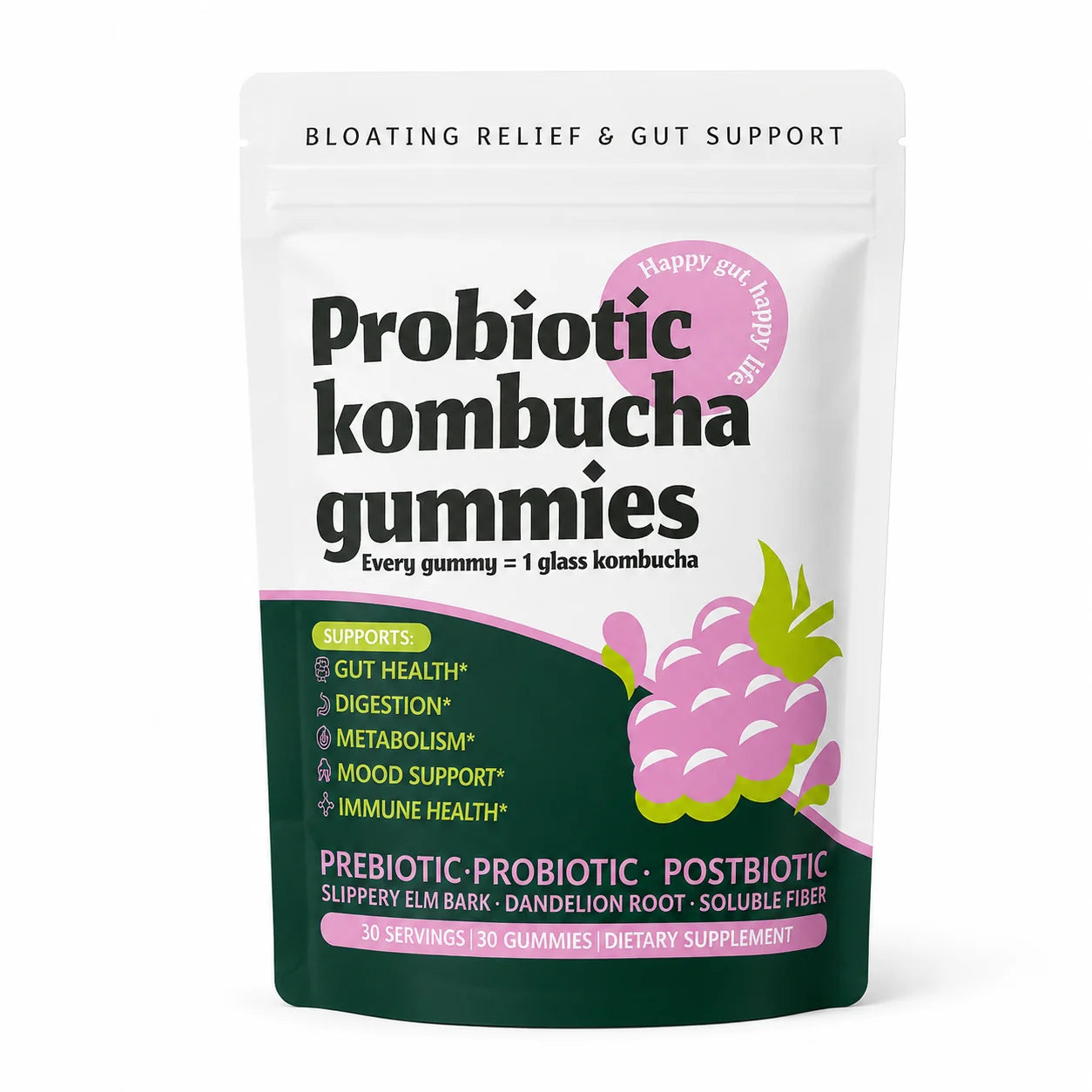 Probiotic Kombucha Gummies Every Gummy 1 Glass Kombucha Prebiotic Postbiotic Digestive Gut Health Vegan Berry Bliss 30 Gummies