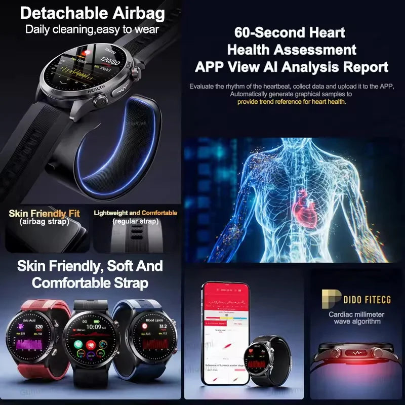 2026 New Air sac Health Smart Watch Men Blood Fat ECG Blood Pressure Broadcast NFC Bluetooth Call Health waterproof Smart Watch
