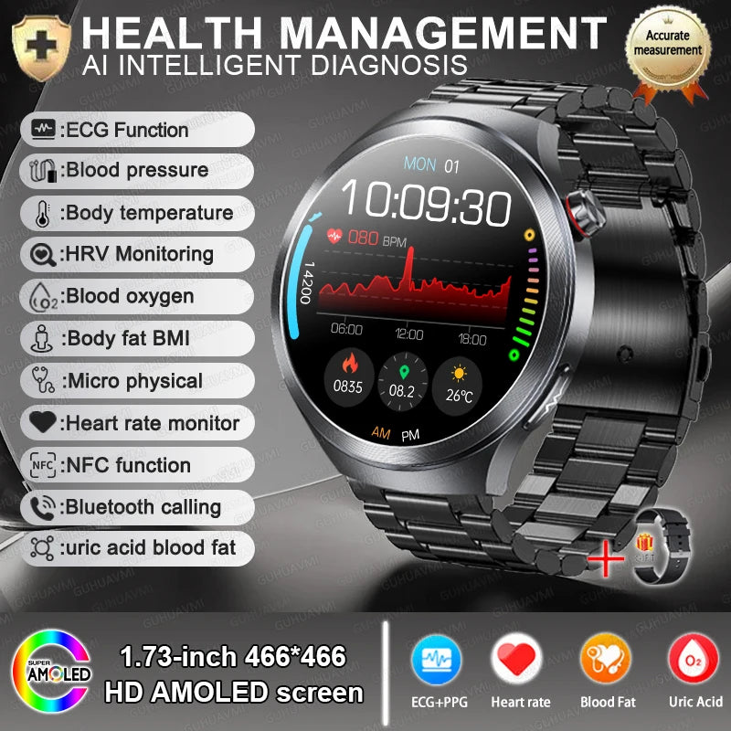 Smart Watch ECG Blood Oxygen BP Health Tracking Sapphire Screen