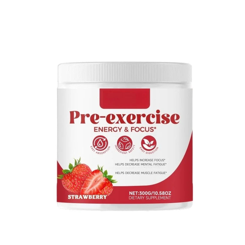 Pre-Workout Powder Energy and Focus Support Support Muscle Recovery Strawberry Flavor Daily Health Care 300g