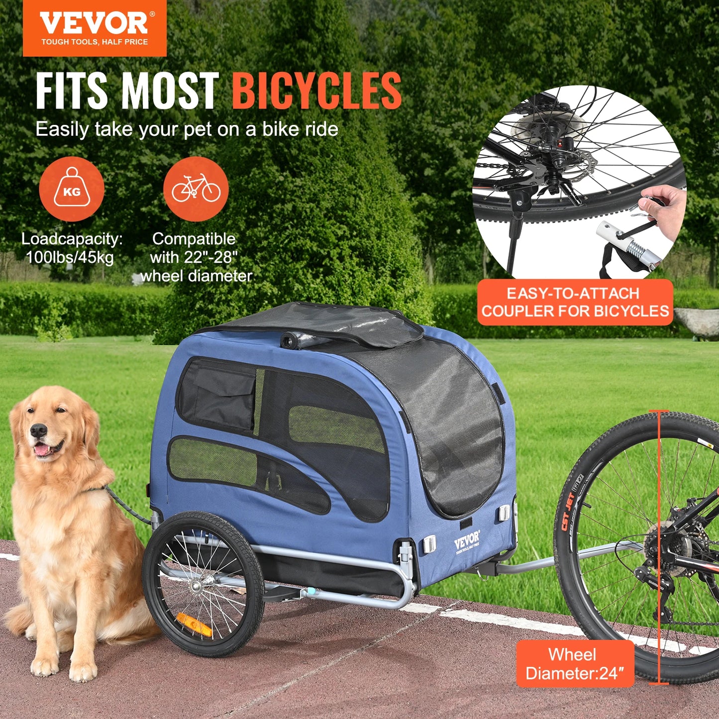 Pet Cart Bicycle Carrier Dog Bike Trailer With Reflectors Collapsible