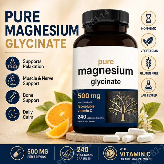 Pure Magnesium Glycinate 500mg Capsules with Vitamin C Supports Relaxation Muscle Nerve Health Bone Support 240 Capsules